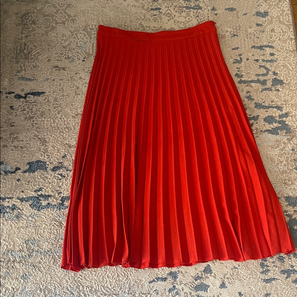 Zara Vibrant Red Pleated Midi Skirt